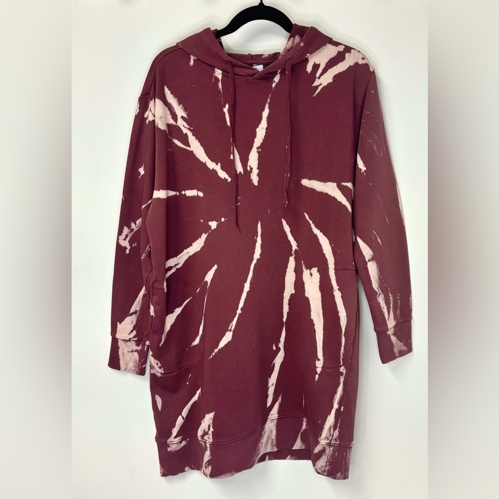 525 America Wildberry and White Tie Dye Hoodie Dress Long Sleeve Mini